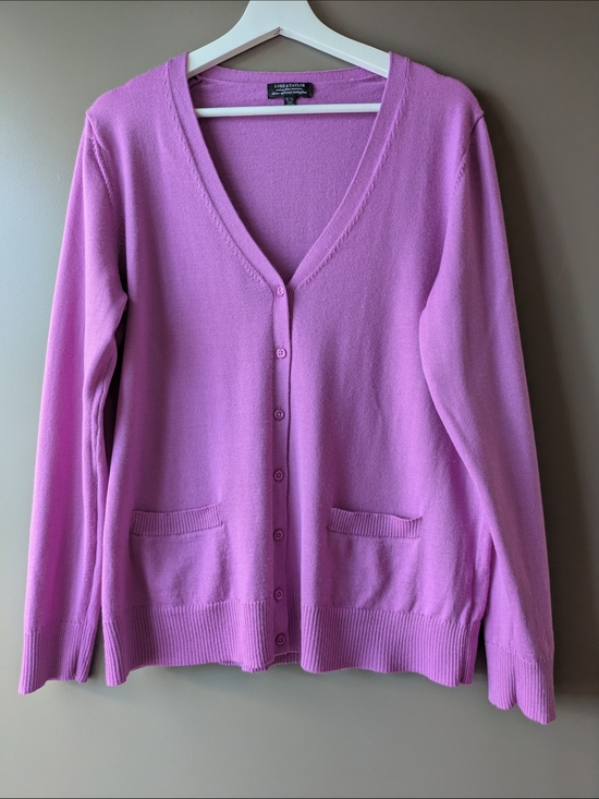 Lord & Taylor Sweaters - Lord & Taylor 100% Merino Wool V-Neck Cardigan Sweater XL Purple Orchid Preppy